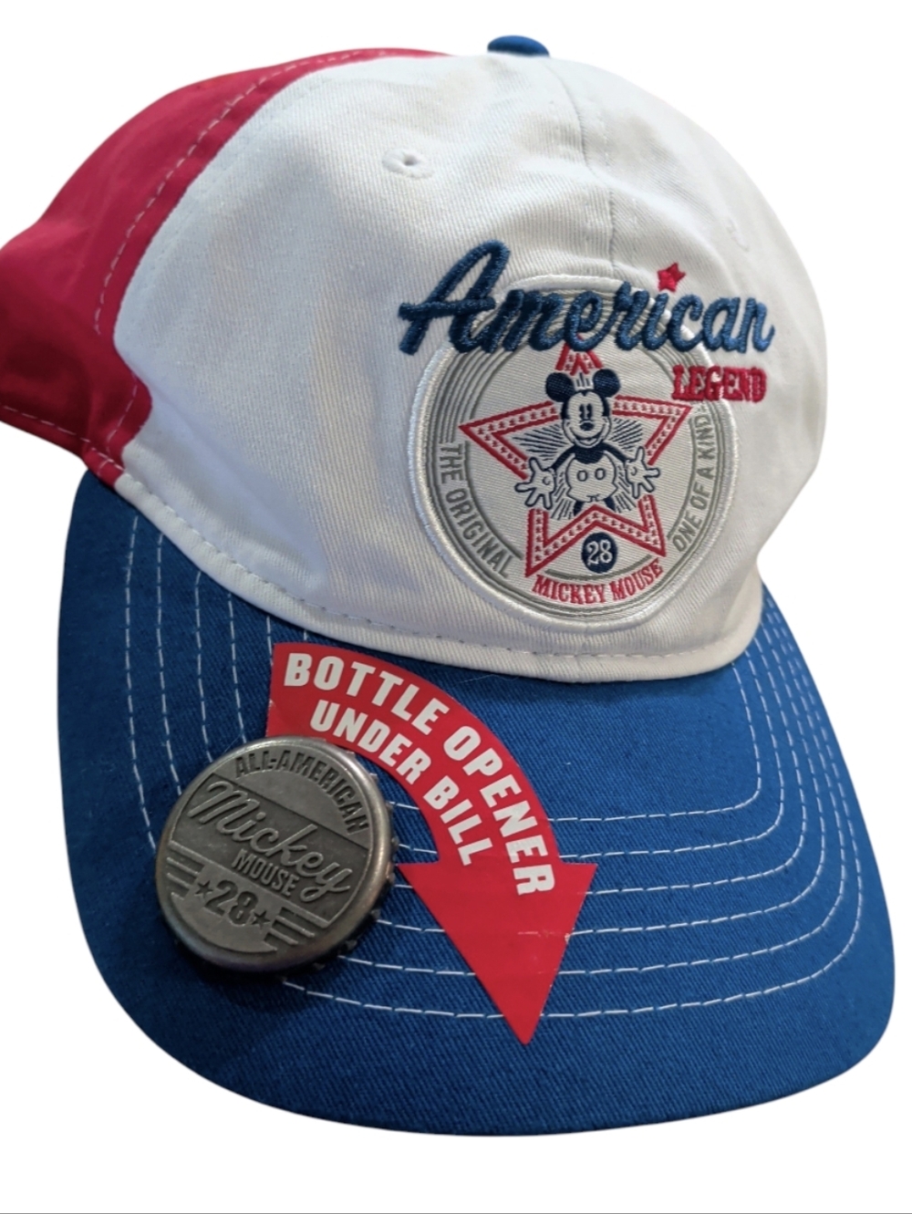 New Mickey Mouse American Legend Bottle Opener Baseball Hat Disney Parks